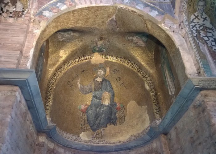 Byzantijnse Mozaïek van Christus Pantocrator, Zittend Op Een Troon, Pammakartistos Kerk In Istanbul, Turkije